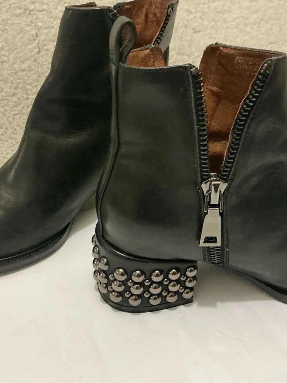 Jeffrey Campbell Black Leather Ankle Boot with Studded Heel double zip - Picture 4 of 13